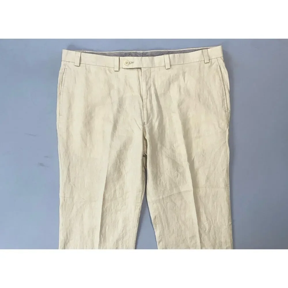 Calvin Klein Flat Front 100% Linen Dress Pants, Slacks. Beige, Men's 40X27.5 EUC